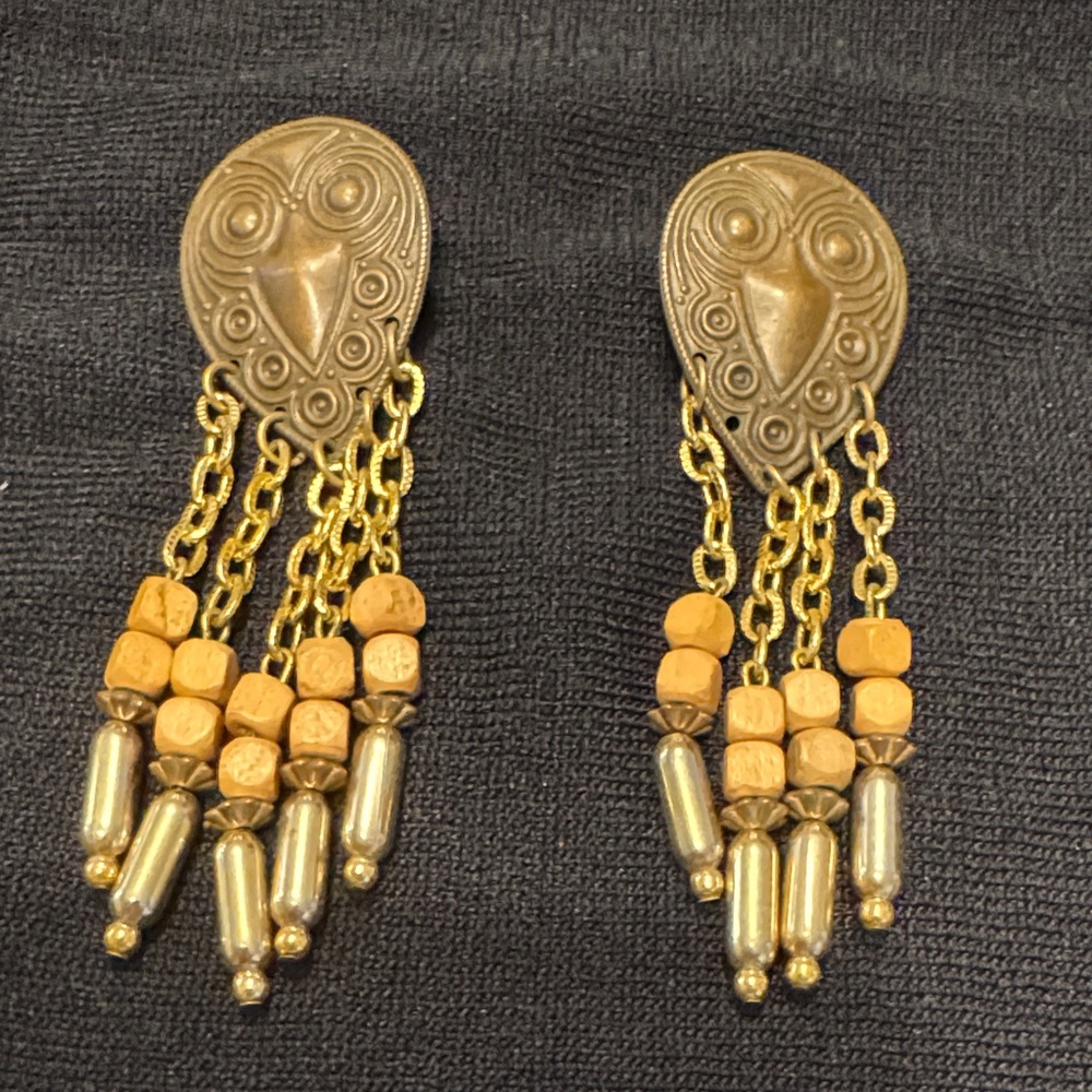 Vintage Owl Drop Earrings-Boho, Artsy , Egyptian Revival lightweight